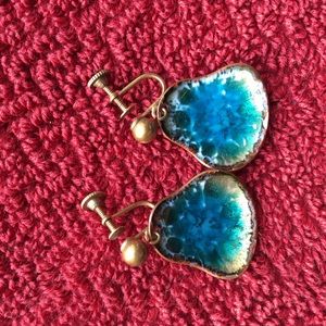 "Hogan Bolas" signed blue enamel copper earrings